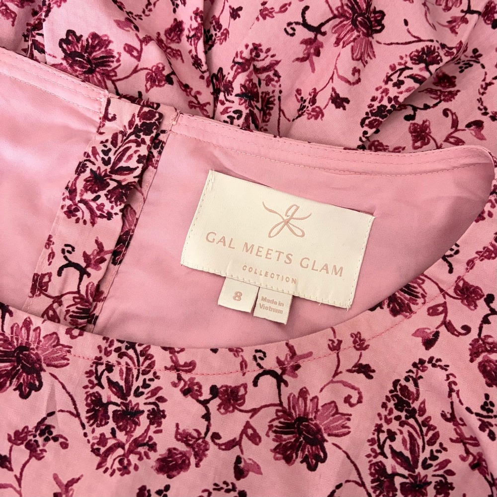 GAL MEETS GLAM Hallie Dress Paisley Floral Pink Purple Box Pleats Pockets Size 8 - Picture 12 of 15
